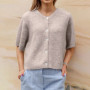 Maemukilabe Vintage Button Up Short Sleeve Cardigans Preppy Aesthetic Y2K Knitted Sweater T-shirt Women Loose Fit Knitwear Tops