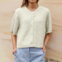 Maemukilabe Vintage Button Up Short Sleeve Cardigans Preppy Aesthetic Y2K Knitted Sweater T-shirt Women Loose Fit Knitwear Tops