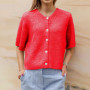 Maemukilabe Vintage Button Up Short Sleeve Cardigans Preppy Aesthetic Y2K Knitted Sweater T-shirt Women Loose Fit Knitwear Tops