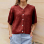 Maemukilabe Vintage Button Up Short Sleeve Cardigans Preppy Aesthetic Y2K Knitted Sweater T-shirt Women Loose Fit Knitwear Tops