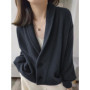 100 pure cashmere cardigan female V-neck loose lazy wind sweater coat lapels thickened in autumn and winter.