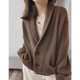 100 pure cashmere cardigan female V-neck loose lazy wind sweater coat lapels thickened in autumn and winter.