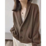 100 pure cashmere cardigan female V-neck loose lazy wind sweater coat lapels thickened in autumn and winter.