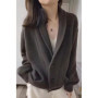100 pure cashmere cardigan female V-neck loose lazy wind sweater coat lapels thickened in autumn and winter.