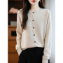 Classic Merino Wool Woman Sweater Basic Female Autumn Winter Knitted Cardigan Elegant Ladies Cashmere Long Sleeve Clothing Tops