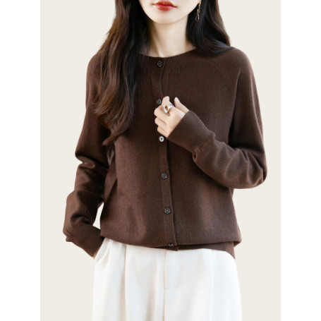 Classic Merino Wool Woman Sweater Basic Female Autumn Winter Knitted Cardigan Elegant Ladies Cashmere Long Sleeve Clothing Tops