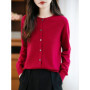 Classic Merino Wool Woman Sweater Basic Female Autumn Winter Knitted Cardigan Elegant Ladies Cashmere Long Sleeve Clothing Tops