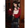 ALXNAN Vintage Red Knit Cardigan Women's Elegant Short Long Sleeve Jumpers Autumn Casual Loose-fit Bat Sleeve Cardigans L56715