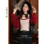 ALXNAN Vintage Red Knit Cardigan Women's Elegant Short Long Sleeve Jumpers Autumn Casual Loose-fit Bat Sleeve Cardigans L56715