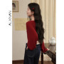 ALXNAN Vintage Red Knit Cardigan Women's Elegant Short Long Sleeve Jumpers Autumn Casual Loose-fit Bat Sleeve Cardigans L56715