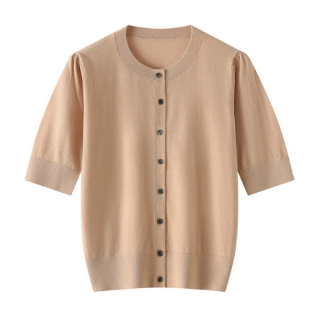 Mulberry Silk Knitted O-neck Short-sleeved Cardigan Women's High-quality Women's Clothes Cashmere Cardigan 2025 Summer New Sstyl