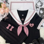 Girls Summer Jk Uniform Suit Japanese Student Pleated Skirt College Style High School Uniform Rose Sailor Suit Cosplay Costume