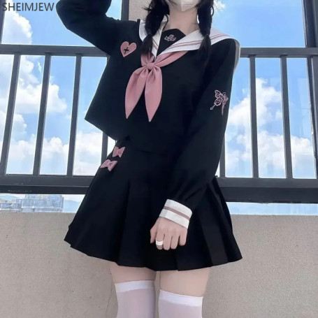 Girls Summer Jk Uniform Suit Japanese Student Pleated Skirt College Style High School Uniform Rose Sailor Suit Cosplay Costume