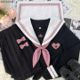 Girls Summer Jk Uniform Suit Japanese Student Pleated Skirt College Style High School Uniform Rose Sailor Suit Cosplay Costume