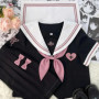 Girls Summer Jk Uniform Suit Japanese Student Pleated Skirt College Style High School Uniform Rose Sailor Suit Cosplay Costume