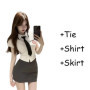 Korean Academy Style Sweet And Spicy College orm White Slim Fit irt And Skirt Two Piece Set for Women Summer Faion Full Set