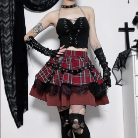Gothic Harajuku Girls Plaid Pleated Skirt Punk Sweet Lace Kawaii Clothing Y2k Lolita Cake Mini Skirts Cosplay Costume