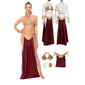 Leia Princess Cosplay Sexy Slave Dress Costume Women Space Battle FantasyDisguise Bikini Outfits Halloween Carnival Party Suit