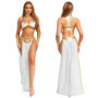 Women Halloween Cleopatra Ancient Egyptian Queen Sun Goddesses Cosplay Costume Crop Top with Skirt Choker Cuffs Belly Dance Set
