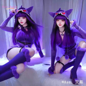 Gengar Cosplay Costume Halloween Christmas Comic size S-XL Plus Size Game Poke mon Newly Dress Exquisite Purple plush Dress