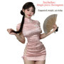 Chinese Cheongsam Dress Mini Sexy Lingerie High Split Sides Drawstring Tight Fitting Wrap Buttocks Uniform Sexy Short Club Dress