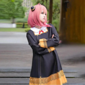 M5 N83 Anime Spy X Family Anya Forger Cosplay Costume Kids Adults Black Kawaii Girls Women Dress Pink Wig Party Role Play Ka KA