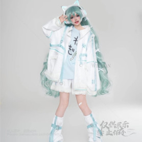Anime Mikuku Cosplay Kawaii Blue White Full Set Wigs Earphone Coat T-Shirt Dress Socks Roleplay Customized Women Halloween Party