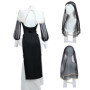 ROLECOS Nun Cosplay Costume Women Uniform Set-Party Halloween Outfit Adult Nun Dress Black Apparel Masquerade Show Costumes