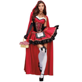 Women Little Red Riding Hood Costume Fancy Adult Halloween Cosplay Fantasia Carnival Fairy Tale Girl Dress