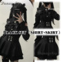 Jirai kei Outfit Lolita Girls Shirt Skirt Set Women Kawaii Bow Long Sleeve Y2K Casual Aesthetic Shirt Japanese Style Women
