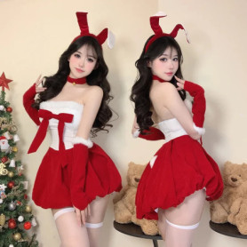 2025 Christmas Sexy Christmas Costume Red Dress Uniform Temptation Cosplay Pure Desire Girl Maid Bar Stage Performance Costume