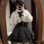 Jirai Kei Outfit Lolita Girls Blouse Top Women Long Sleeve Shirt Wig 2025 Kawii Bow Black Skirts Shirt Girai Sweet Japanese Lady