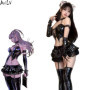 AniLV Anime Devil's City Queen Unifrom Women Cool Girl Punk Cyber Leather Outfits Costumes Cosplay Skirlt Length 22cm
