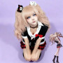 Anime Game Danganronpa Cosplay Costume Enoshima Junko Uniform Cafe Work Clothe Short Skirt Monokuma Headwear Double Ponytail Wig