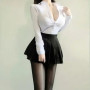 Sexy OL Secretarial Uniform Cosplay Costume Teacher Outfits Shirt Leather Mini Skirt Suit Role Play Nightclub Clothing Halloween