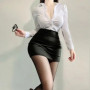 Sexy OL Secretarial Uniform Cosplay Costume Teacher Outfits Shirt Leather Mini Skirt Suit Role Play Nightclub Clothing Halloween