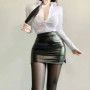Sexy OL Secretarial Uniform Cosplay Costume Teacher Outfits Shirt Leather Mini Skirt Suit Role Play Nightclub Clothing Halloween