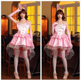 Umorden Women's 3 Piece Sexy Bunny Girl Costume Tuxedo Tails Halloween Club Party Fancy Dress Plus Size Pink
