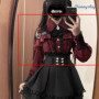 New Jirai Kei Outfit Lolita Girls Blouse Top Women Kawii Bow Black Skirts Shirts Long Sleeve Shirt Y2K Sweet Japanese Lady Style