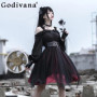 Original Design Girl Irregular Dress Women's Dark Gothic Lolita Style Dress Female Japanese Style Long Sleeve Summer Dress