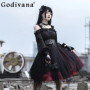 Original Design Girl Irregular Dress Women's Dark Gothic Lolita Style Dress Female Japanese Style Long Sleeve Summer Dress