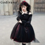 Original Design Girl Irregular Dress Women's Dark Gothic Lolita Style Dress Female Japanese Style Long Sleeve Summer Dress