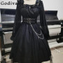 Original Design Girl Irregular Dress Women's Dark Gothic Lolita Style Dress Female Japanese Style Long Sleeve Summer Dress