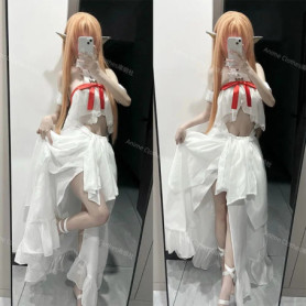 Sword Art Online Asuna Fairy Prison Elf Queen Cosplay Costume Anime Game Character White Dress Full Set Outfit