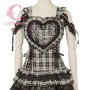 Sweet Japanese Lolita Plaid Lace Heart Embroidery Jumper Dress with Skirt 2 piece Set Cute Kawaii Mass Produced Style Princess
