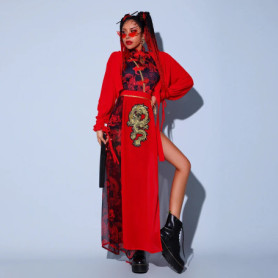 Chinese Style Women'S Jazz Performance Clothes Red Festival Outfits Hip Hop Clothes For Adults Gogo Dance Stage Costumes DQS6259