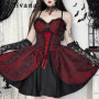 Gothic Style Vampire Dark Red Strap Dress Women's High Waist Cosplay Lolita Dress Female Summer Sleeveless Lace Dress
