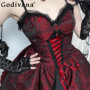 Gothic Style Vampire Dark Red Strap Dress Women's High Waist Cosplay Lolita Dress Female Summer Sleeveless Lace Dress