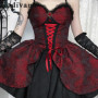 Gothic Style Vampire Dark Red Strap Dress Women's High Waist Cosplay Lolita Dress Female Summer Sleeveless Lace Dress