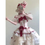 Lolita Evening Gown Red and White Dress Women's Elegant Gorgeous Daily Princess Dress Female Summer Lolita Party Dress